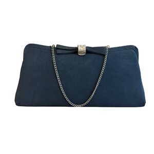 Vintage 1950s Black Evening Bag Clutch Purse Formal Party with Chain Strap